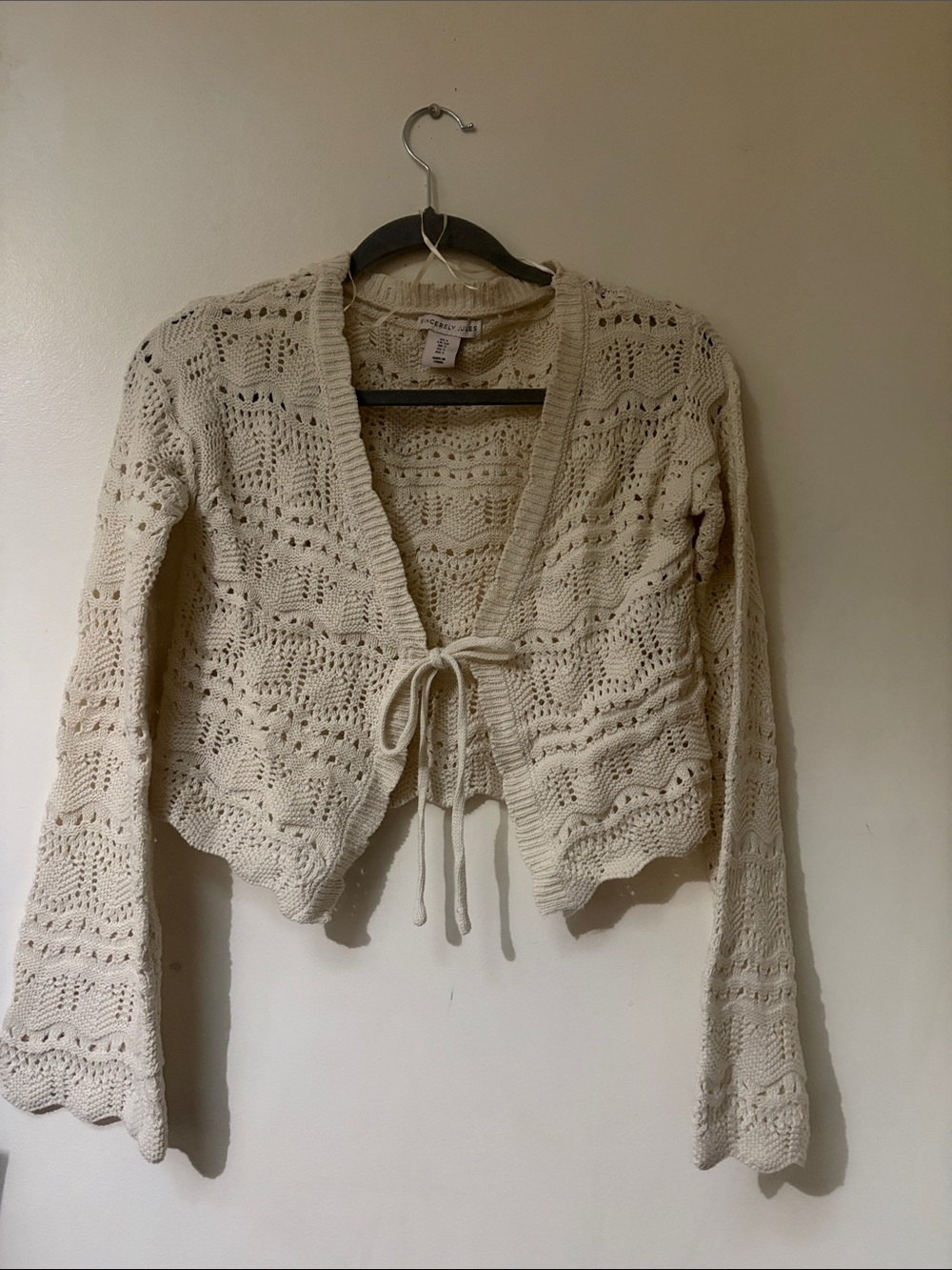 Crochet Tie-Front Cream Women's Sweater Cardigan